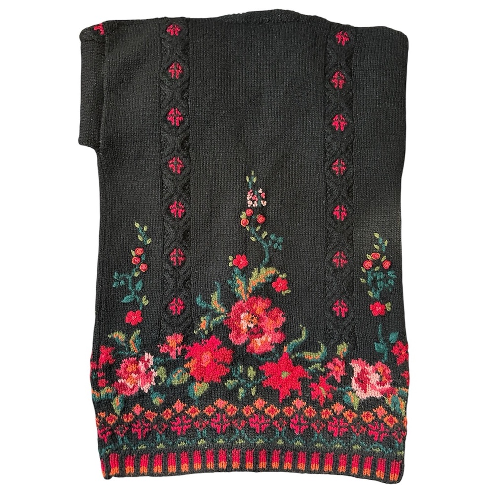 Laura Ashley Vintage Floral Embroidered Black Baba Yaga Cardigan - Picture 9 of 17
